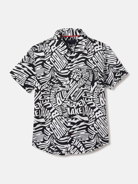 Blue Giraffe Kids Black Printed Shirt Collar Shirt