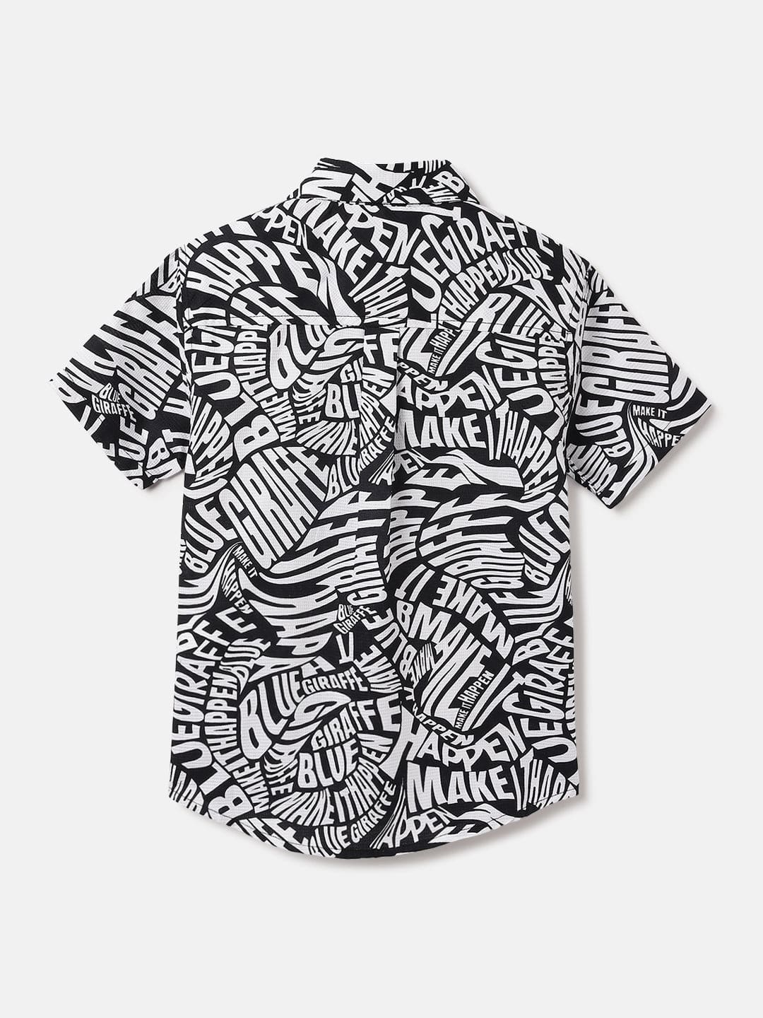 Blue Giraffe Kids Black Printed Shirt Collar Shirt