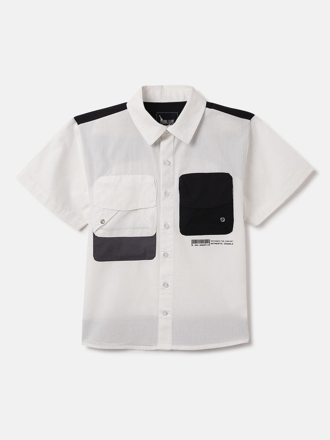 Blue Giraffe Kids White Solid Shirt Collar Shirt