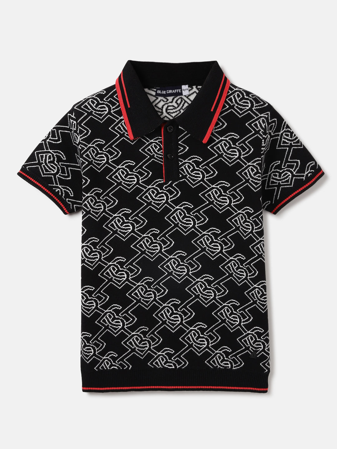 Blue Giraffe Kids Black Jacquard Polo Tshirt