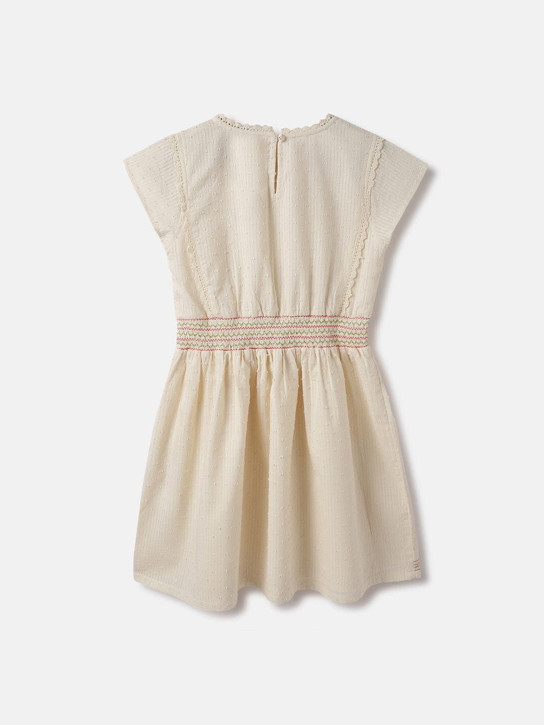 Blue Giraffe Kids Cream Solid Round Neck Dress