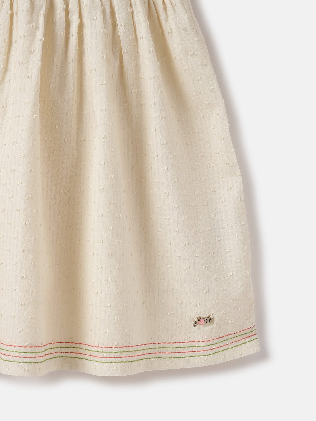 Blue Giraffe Kids Cream Solid Round Neck Dress