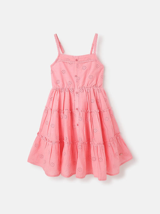 Blue Giraffe Girls Pink All Over Embroidered Square Neck Dress
