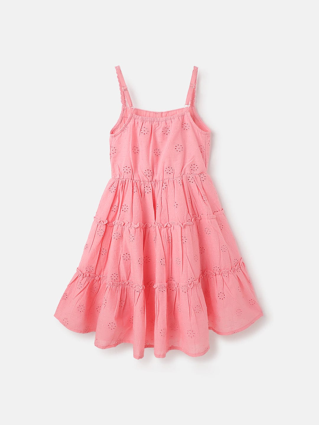 Blue Giraffe Girls Pink All Over Embroidered Square Neck Dress