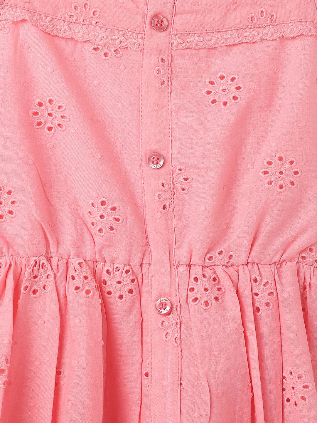 Blue Giraffe Girls Pink All Over Embroidered Square Neck Dress