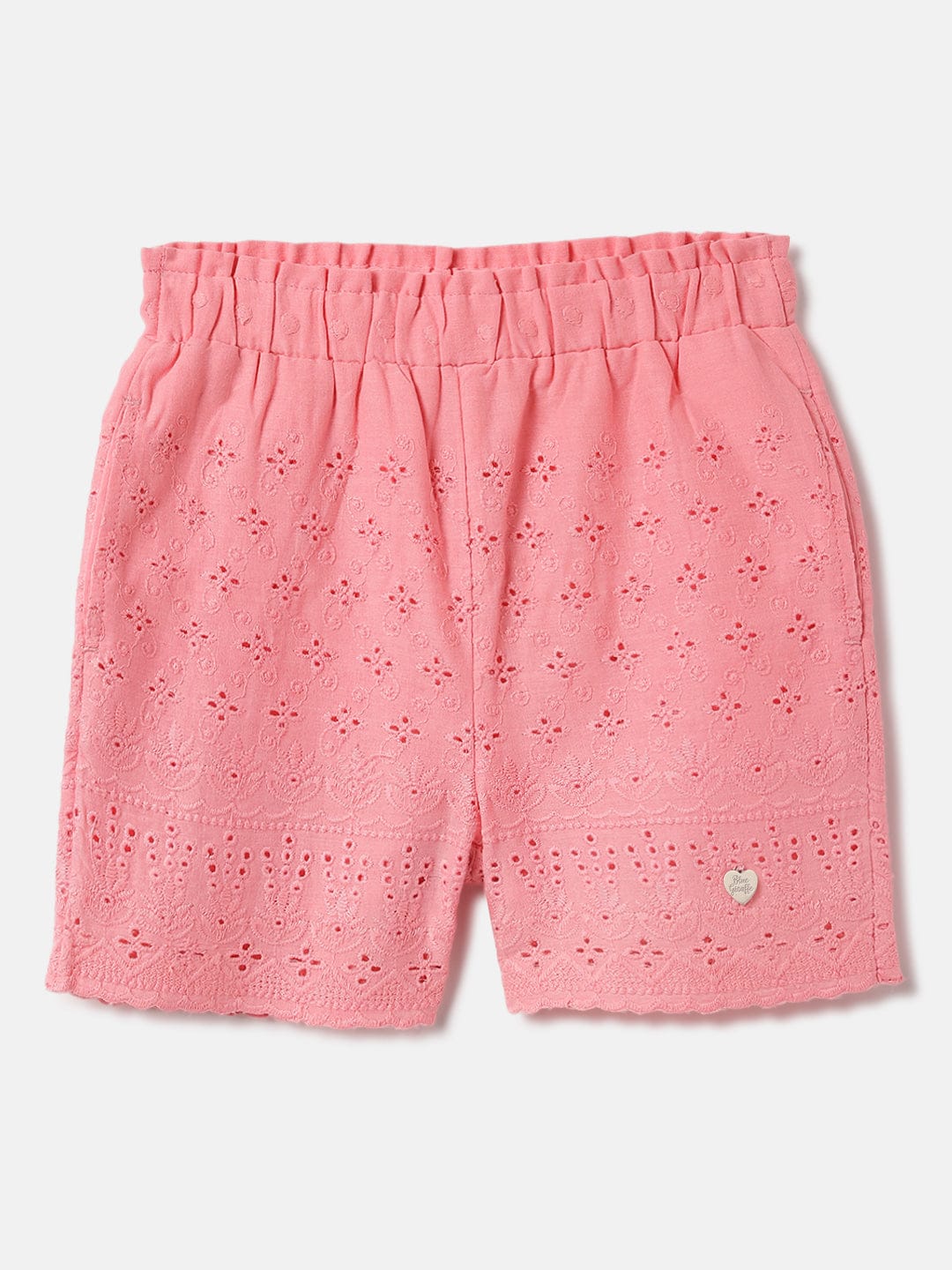 Blue Giraffe Kids Pink Regular Fit All Over Embroidered Shorts