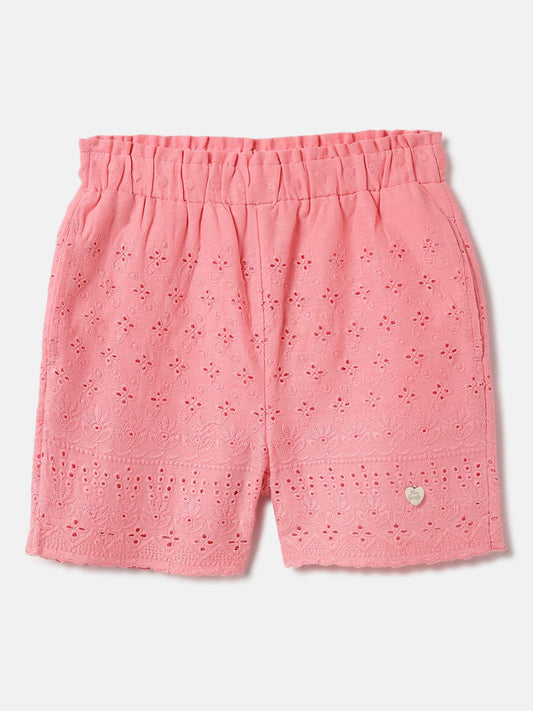 Blue Giraffe Kids Pink Regular Fit All Over Embroidered Shorts