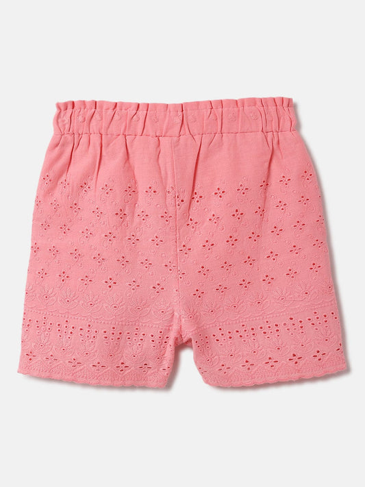 Blue Giraffe Kids Pink Regular Fit All Over Embroidered Shorts