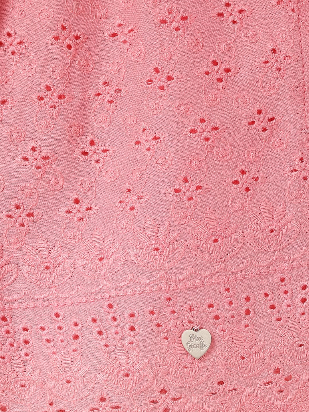 Blue Giraffe Kids Pink Regular Fit All Over Embroidered Shorts