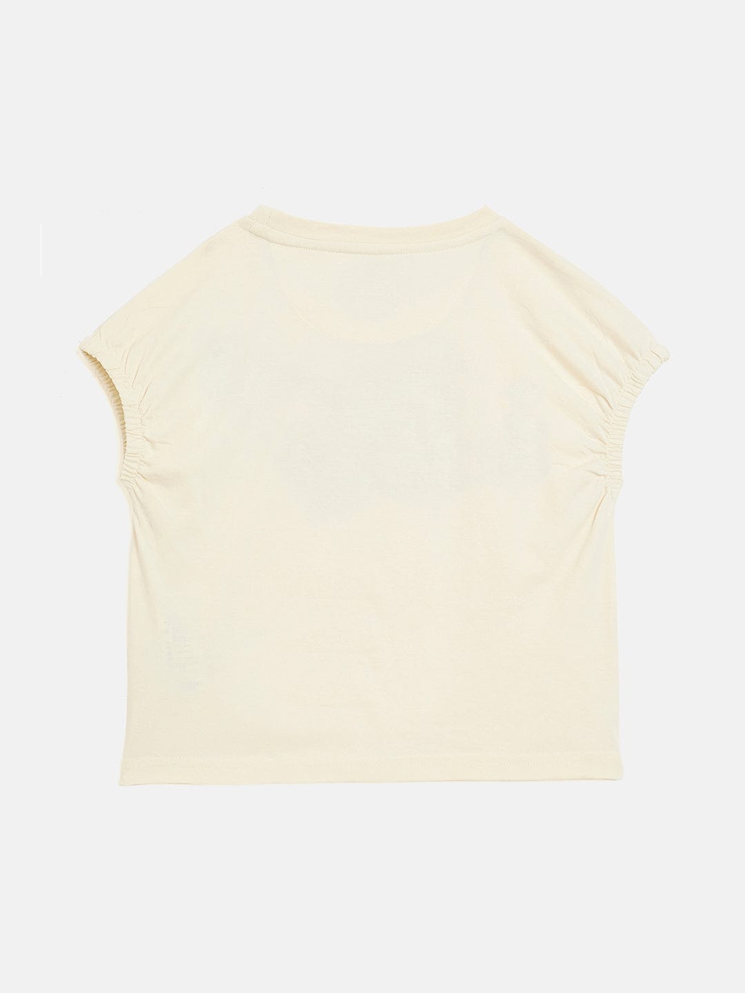 Blue Giraffe Girls Cream Solid Round Neck Tshirt