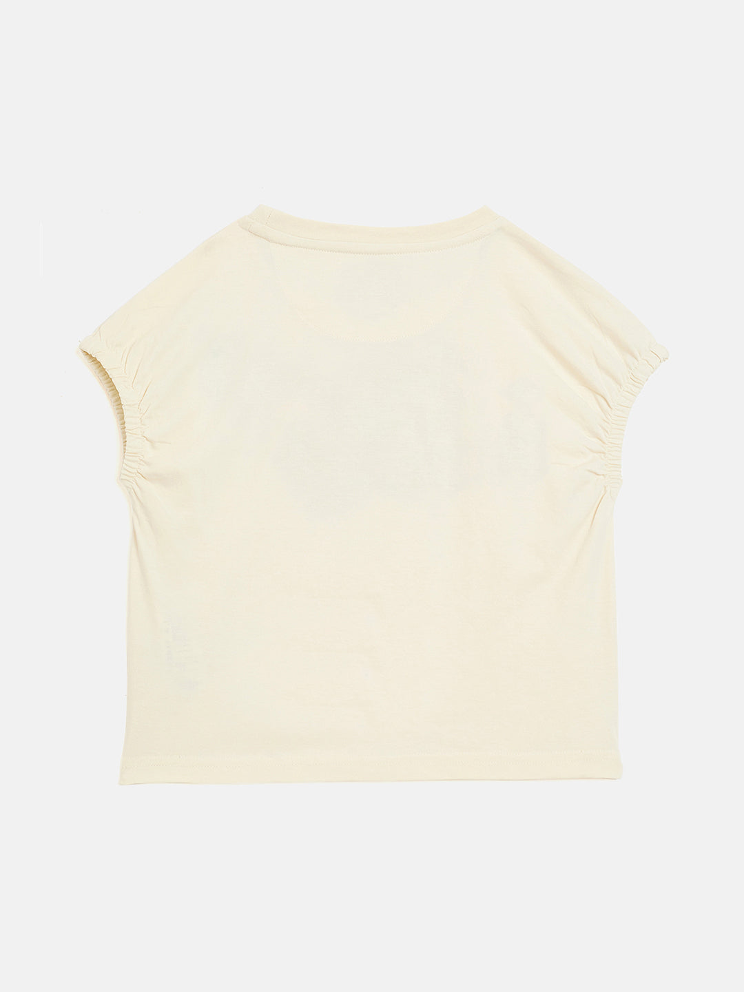 Blue Giraffe Girls Cream Solid Round Neck Tshirt