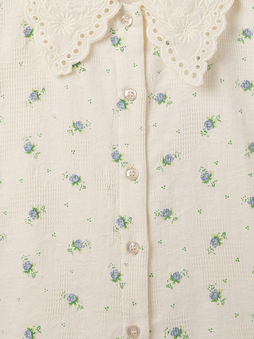 Blue Giraffe Kids Cream Printed Collar Top