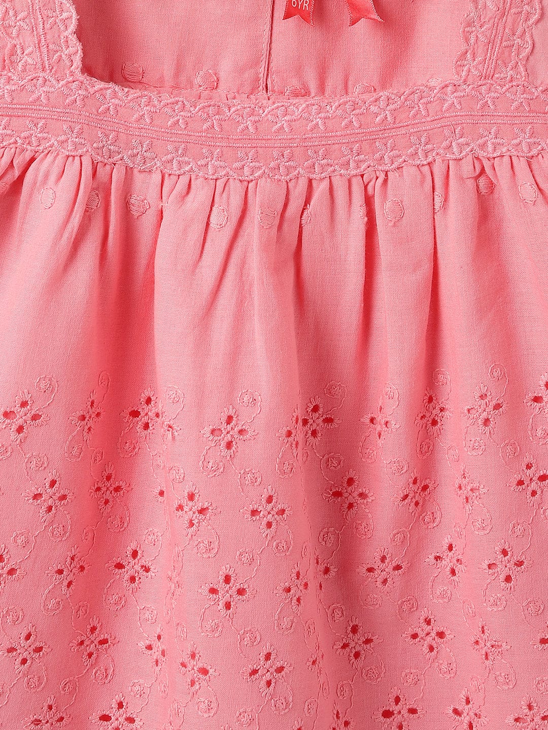 Blue Giraffe Kids Pink All Over Embroidered Square Neck Top