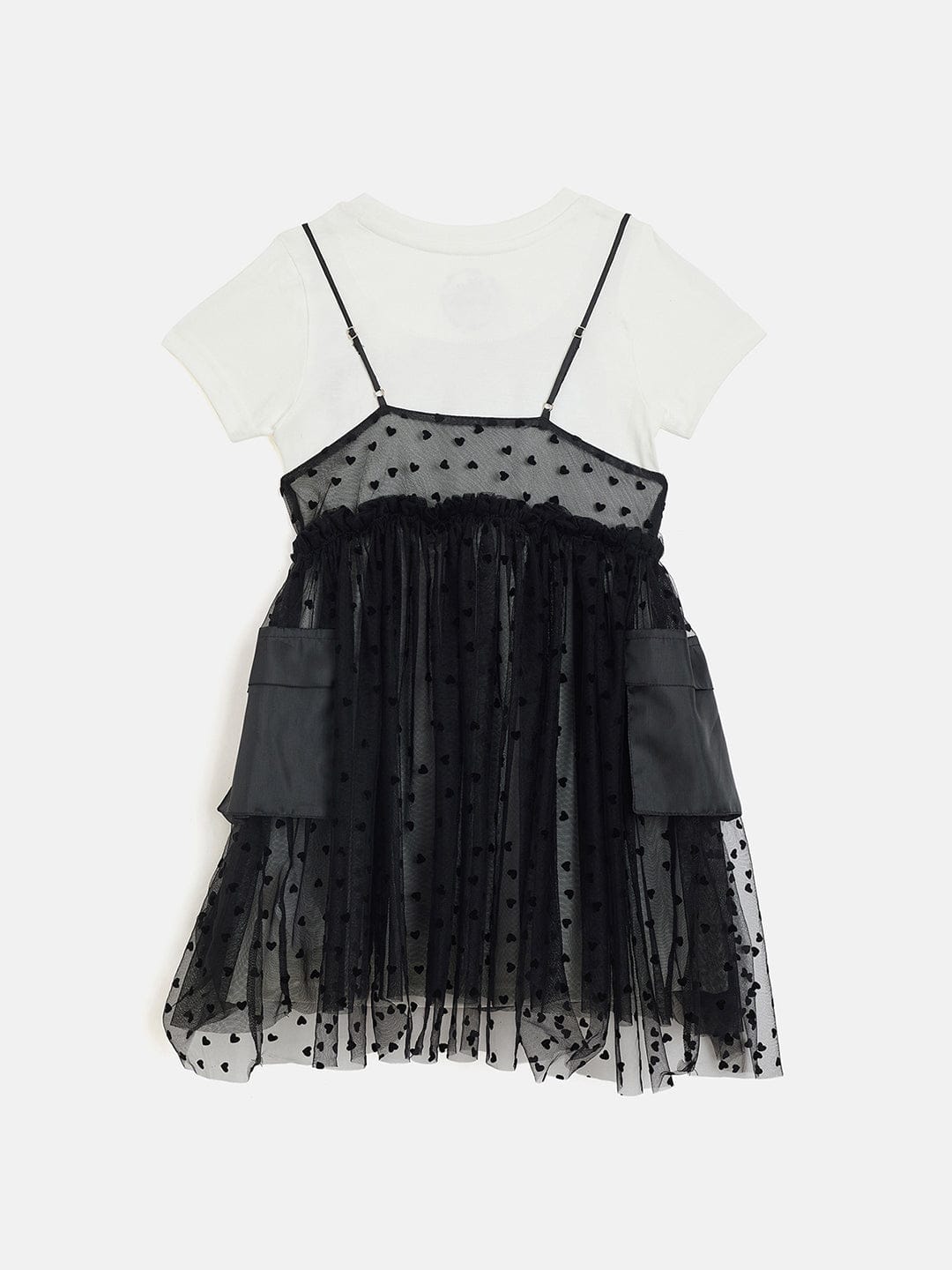 Blue Giraffe Girls White All Over Flock Print Round Neck Dress