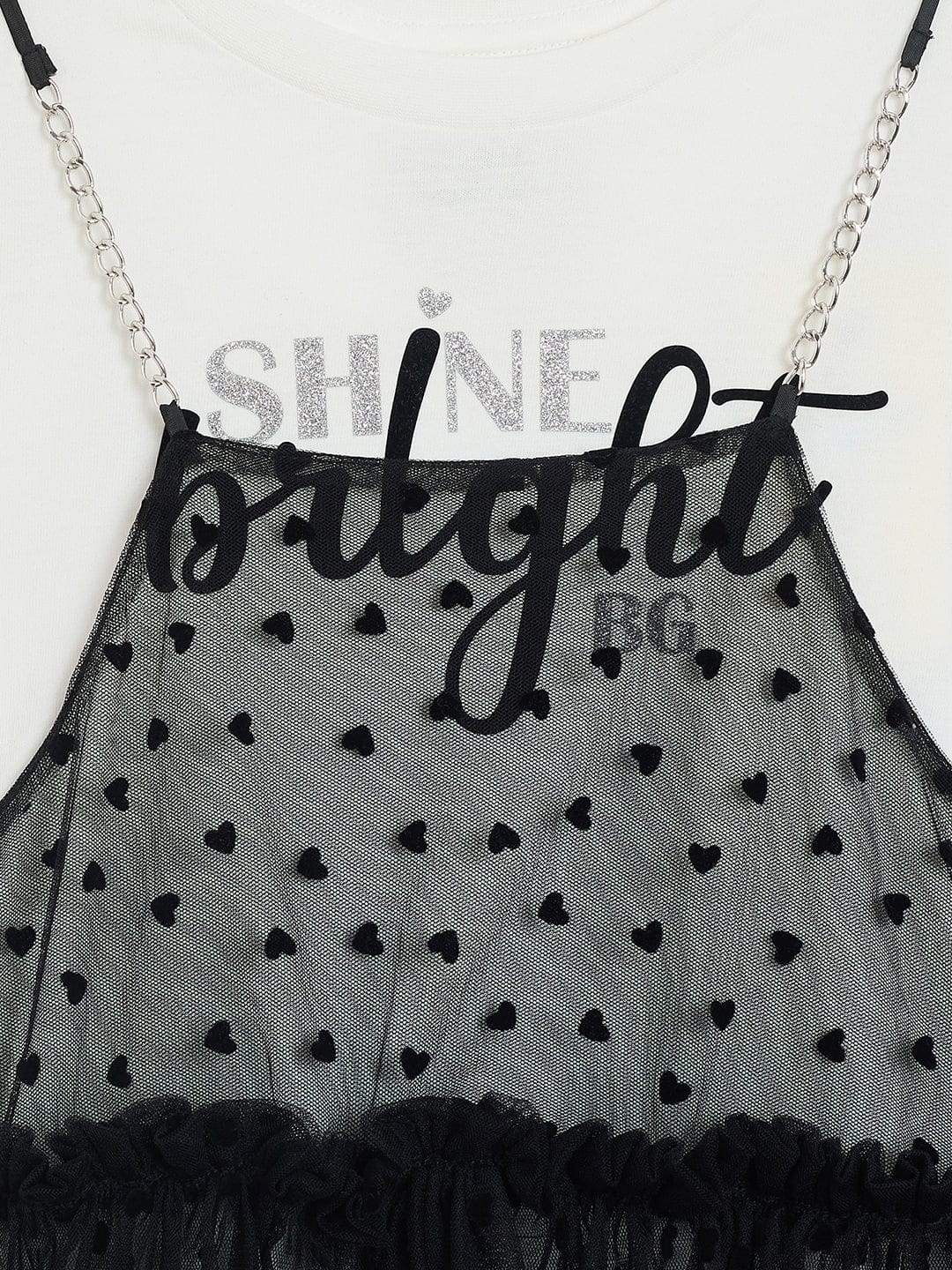 Blue Giraffe Girls White All Over Flock Print Round Neck Dress