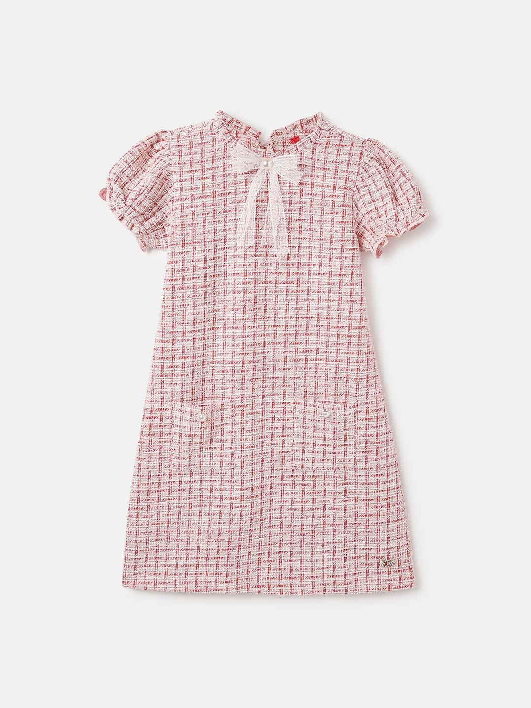 Blue Giraffe Kids Red Tweed Round Neck Dress