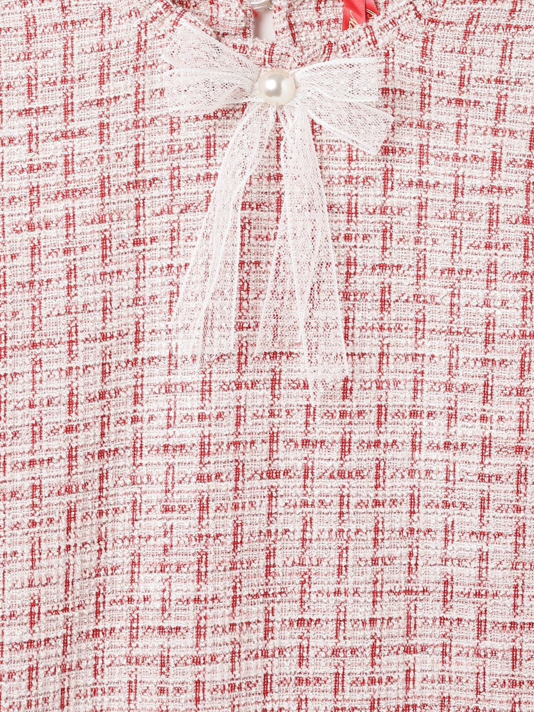 Blue Giraffe Kids Red Tweed Round Neck Dress