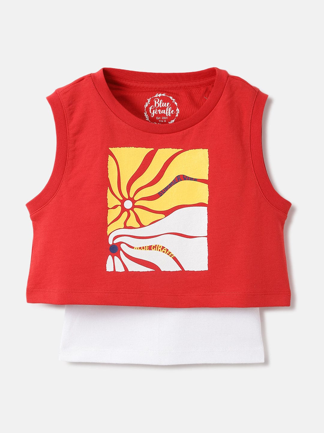 Blue Giraffe Kids Red Solid Round Neck Tshirt