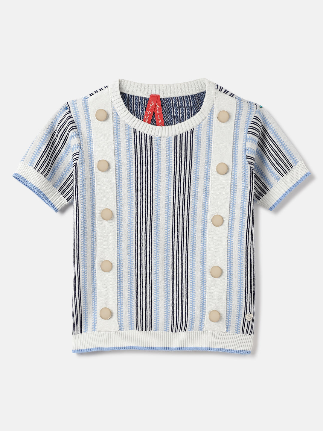 Blue Giraffe Kids Multi Striped Round Neck Tshirt