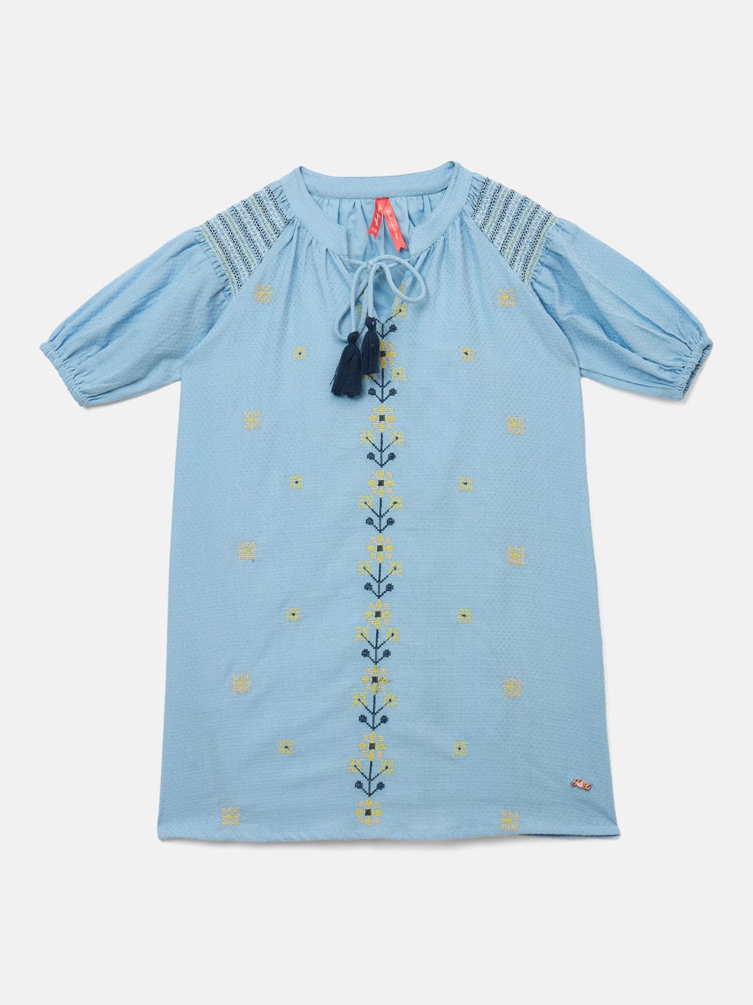 Blue Giraffe Girls Blue Solid Band Collar Dress