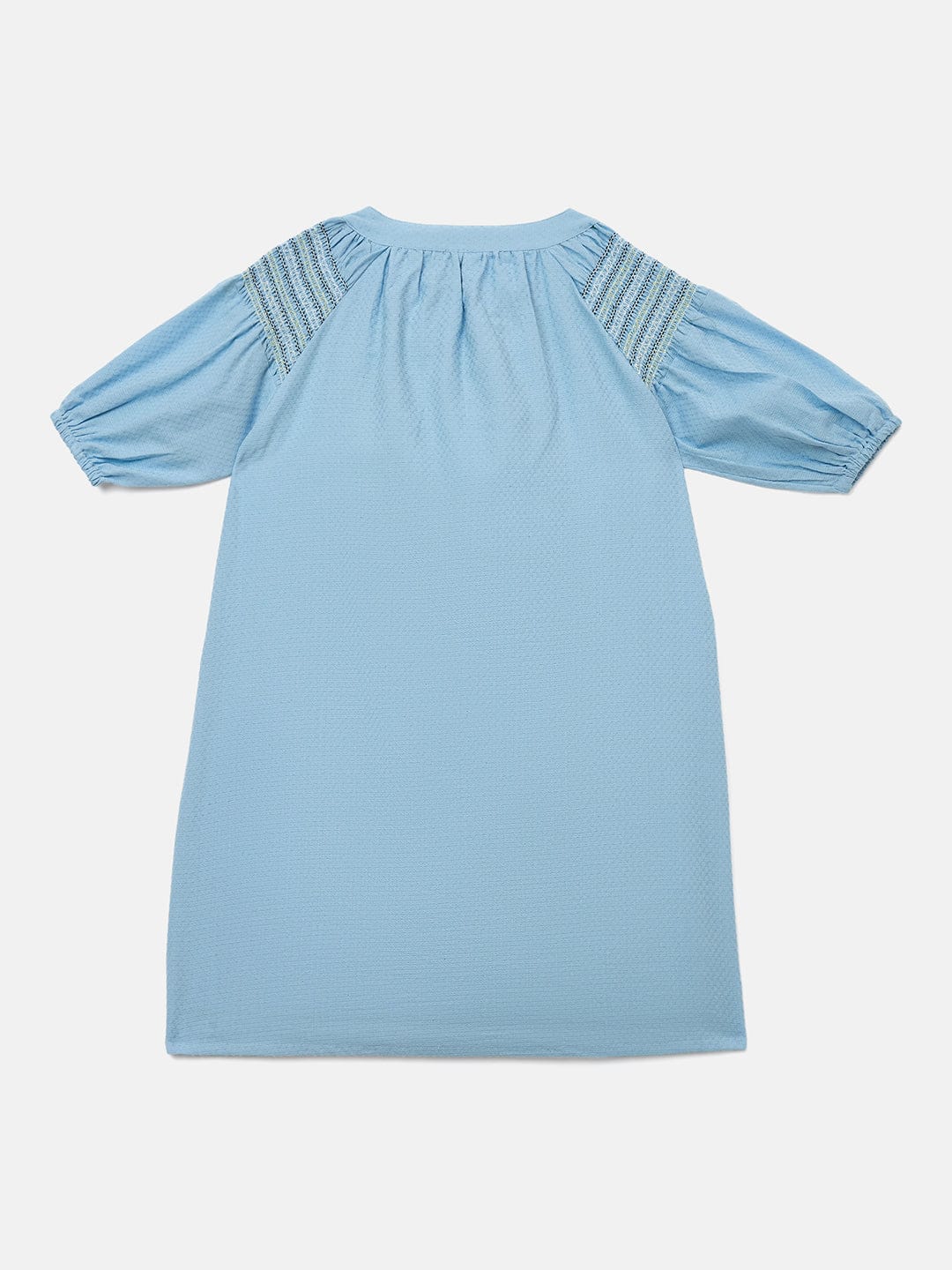 Blue Giraffe Girls Blue Solid Band Collar Dress