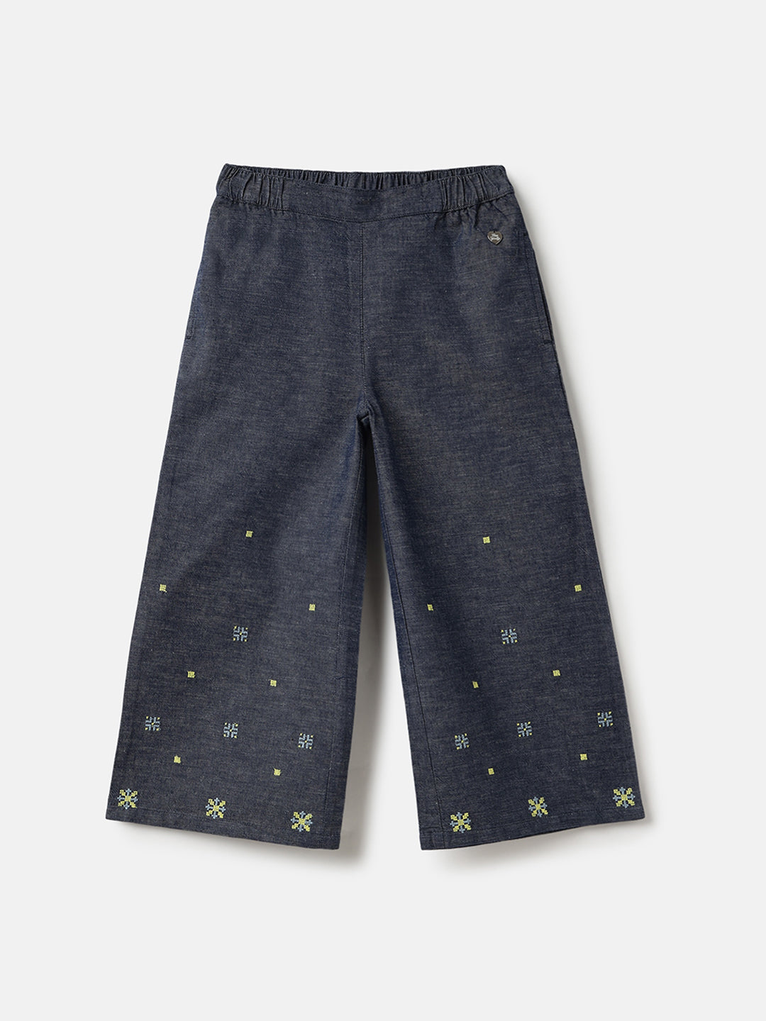 Blue Giraffe Girls Blue Loose Fit Solid Trouser