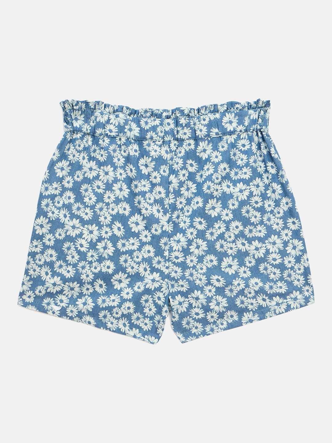 Blue Giraffe Girls Blue Regular Fit Printed Shorts