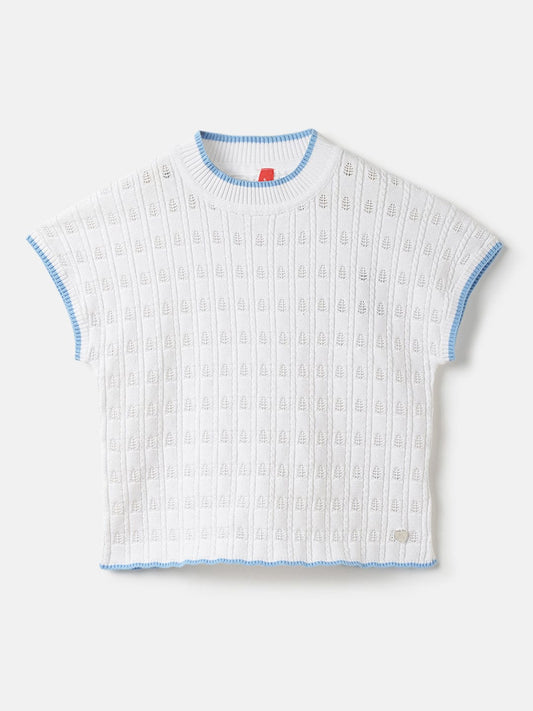 Blue Giraffe Girls White Solid Round Neck TShirt