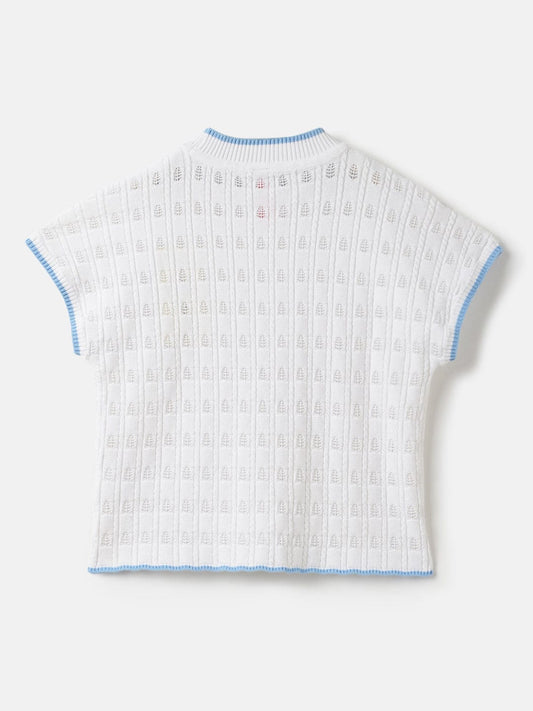 Blue Giraffe Girls White Solid Round Neck TShirt