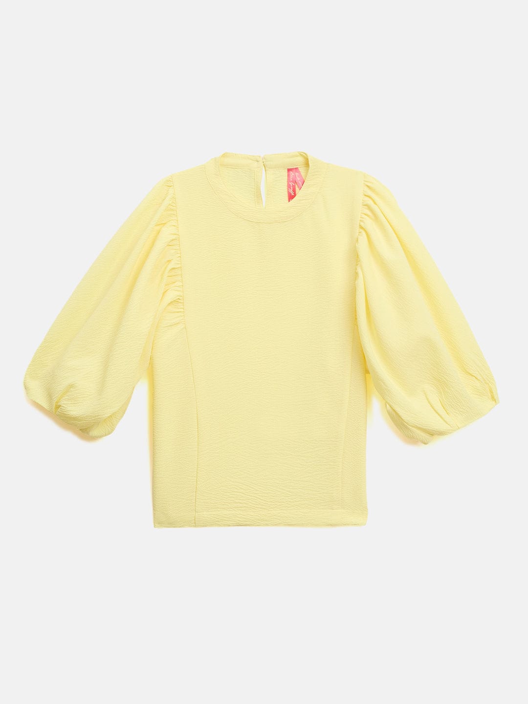 Blue Giraffe Girls Yellow Solid Round Neck Top