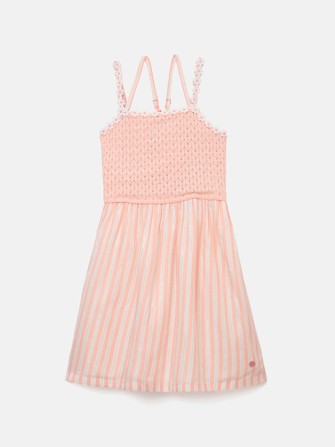 Blue Giraffe Girls Pink Solid+Yarn Dyed Striped Square Neck Dress