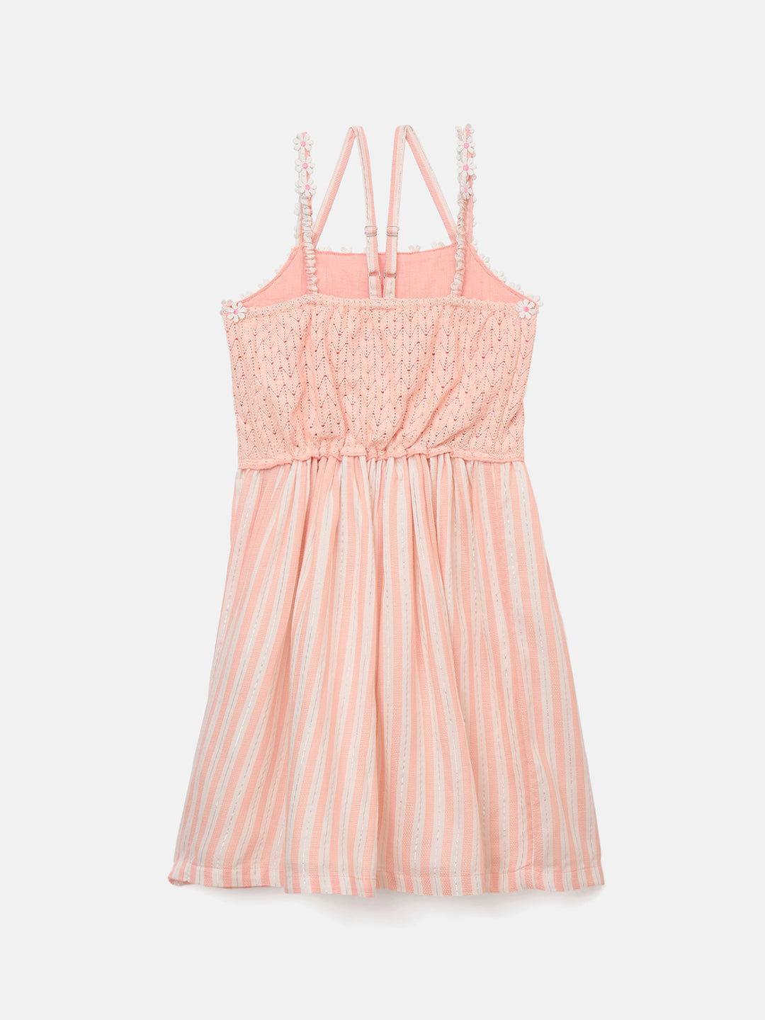 Blue Giraffe Girls Pink Solid+Yarn Dyed Striped Square Neck Dress