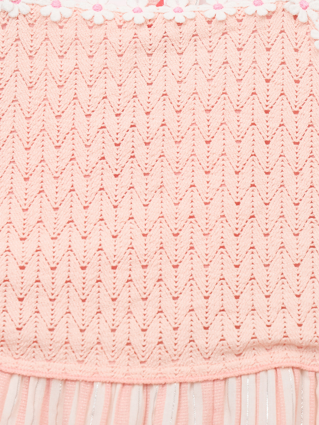 Blue Giraffe Girls Pink Solid+Yarn Dyed Striped Square Neck Dress