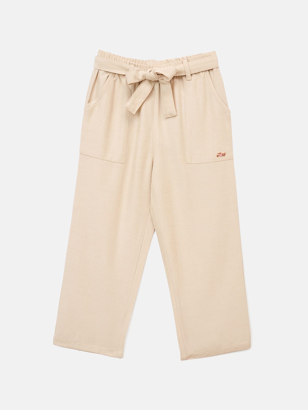 Blue Giraffe Girls Cream Straight Leg Solid Trouser