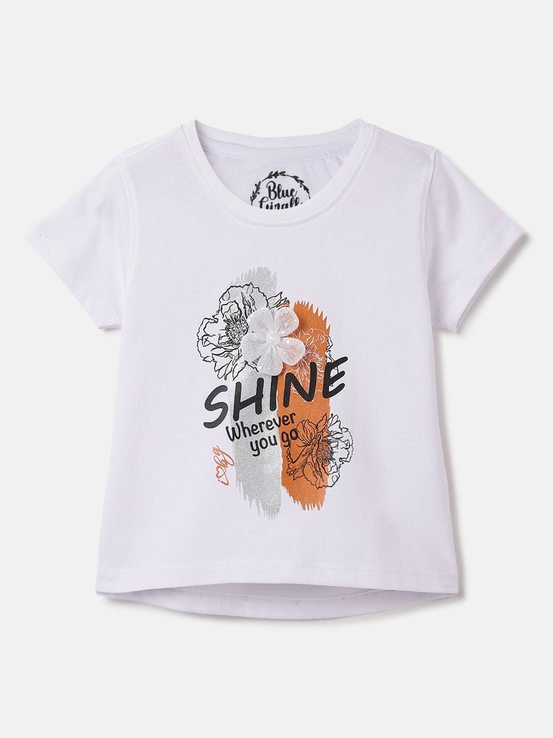 Blue Giraffe Kids White Solid Round Neck Tshirt