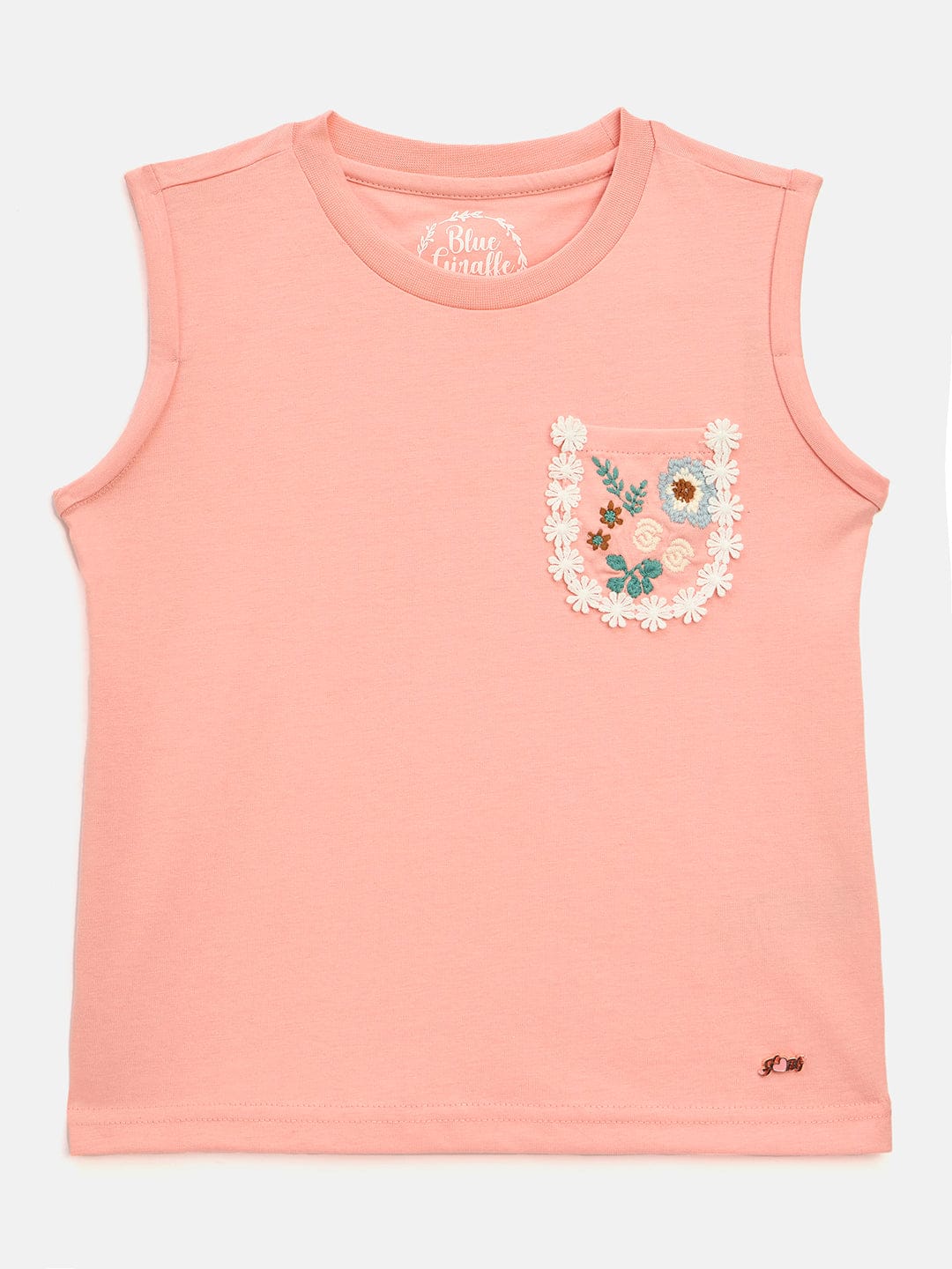 Blue Giraffe Girls Pink Solid Round Neck Tshirt