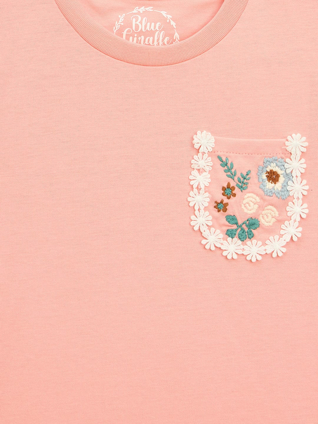 Blue Giraffe Girls Pink Solid Round Neck Tshirt