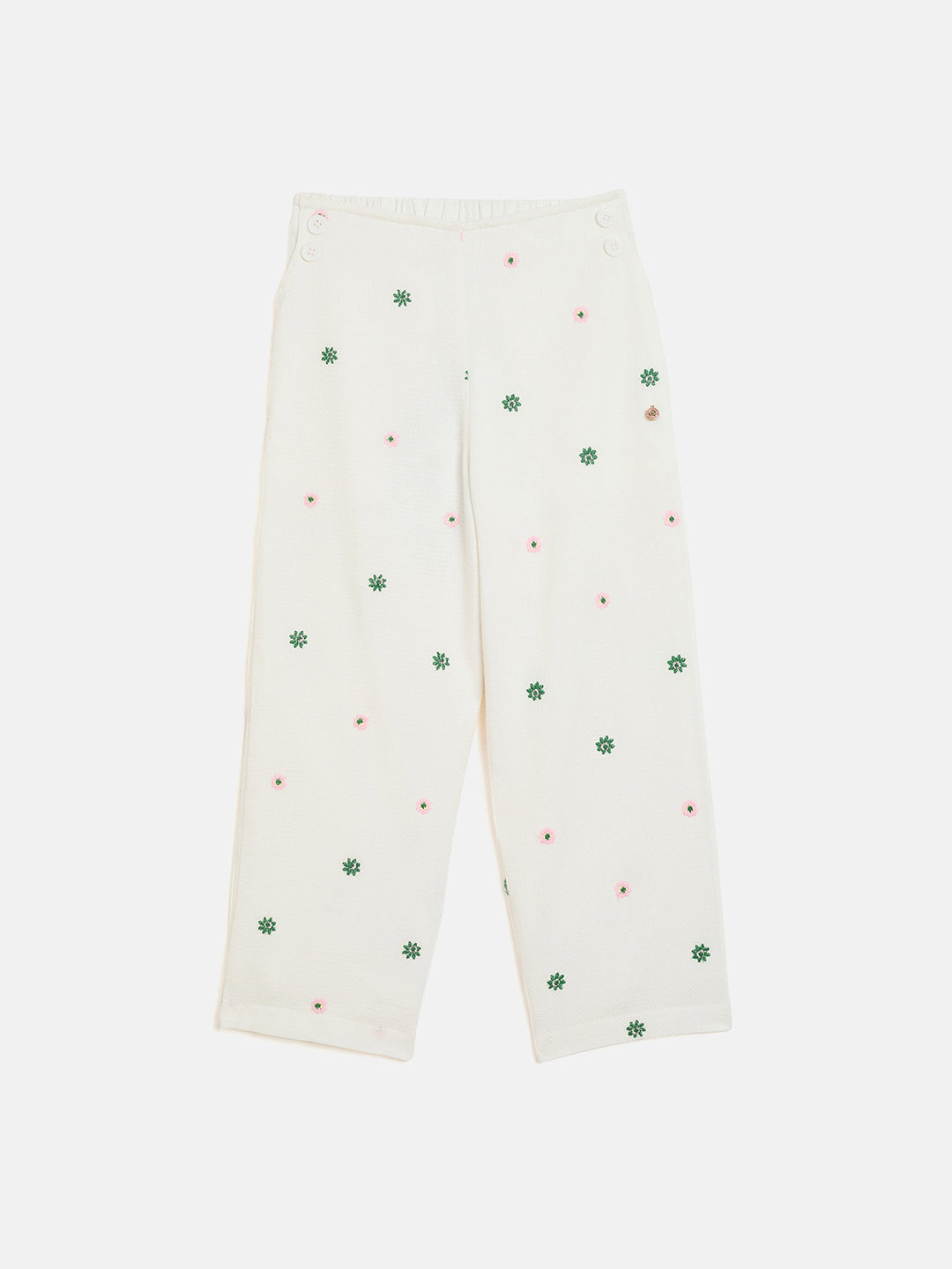 Elle Kids White Wide Leg Solid Trouser