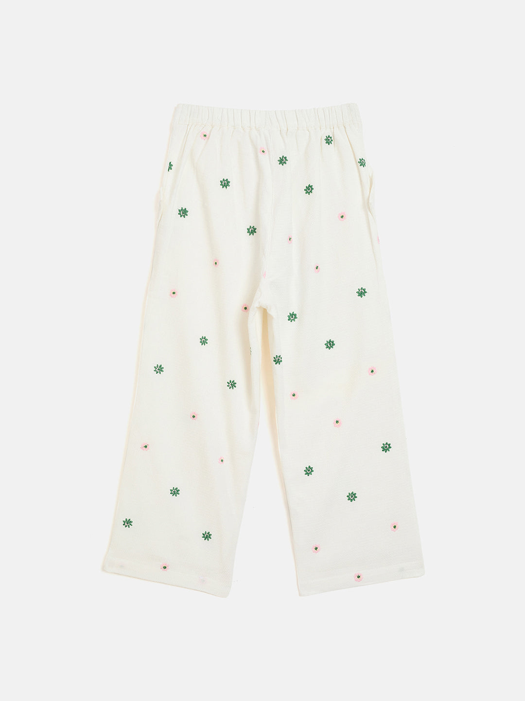 Elle Kids White Wide Leg Solid Trouser