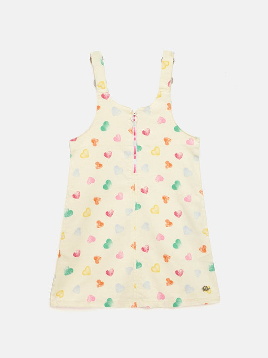 Elle Kids Cream Printed Round Neck Dress