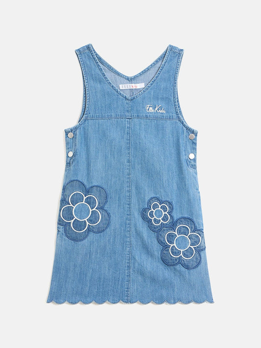 Elle Kids Blue Solid V Neck Dress