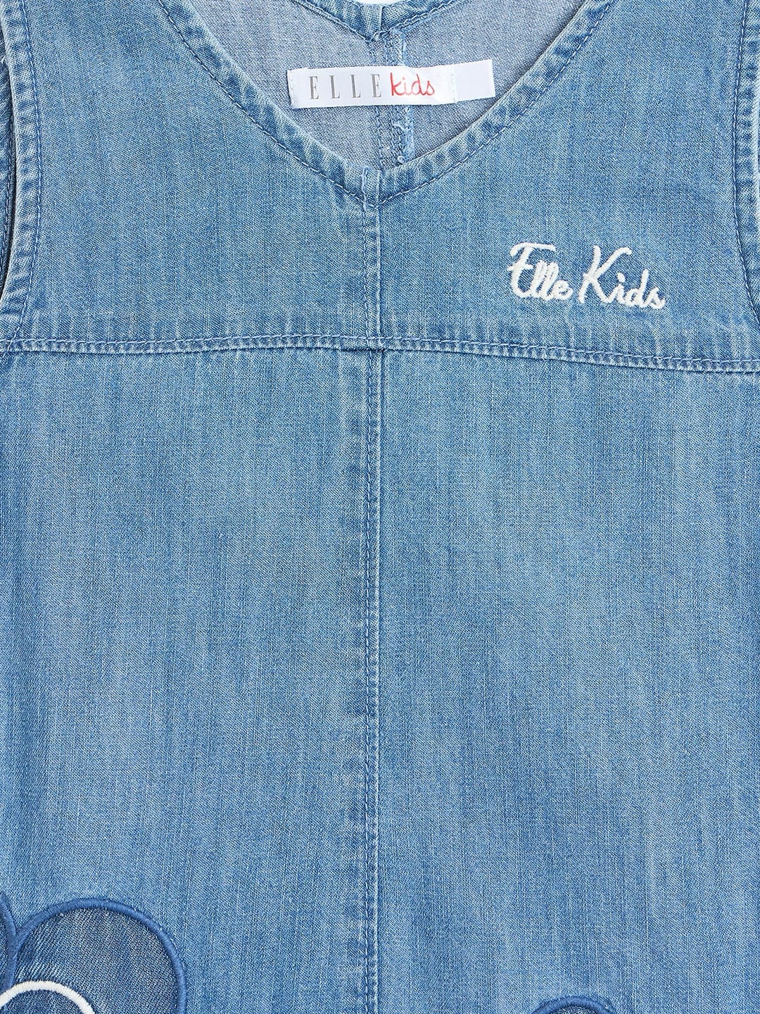 Elle Kids Blue Solid V Neck Dress