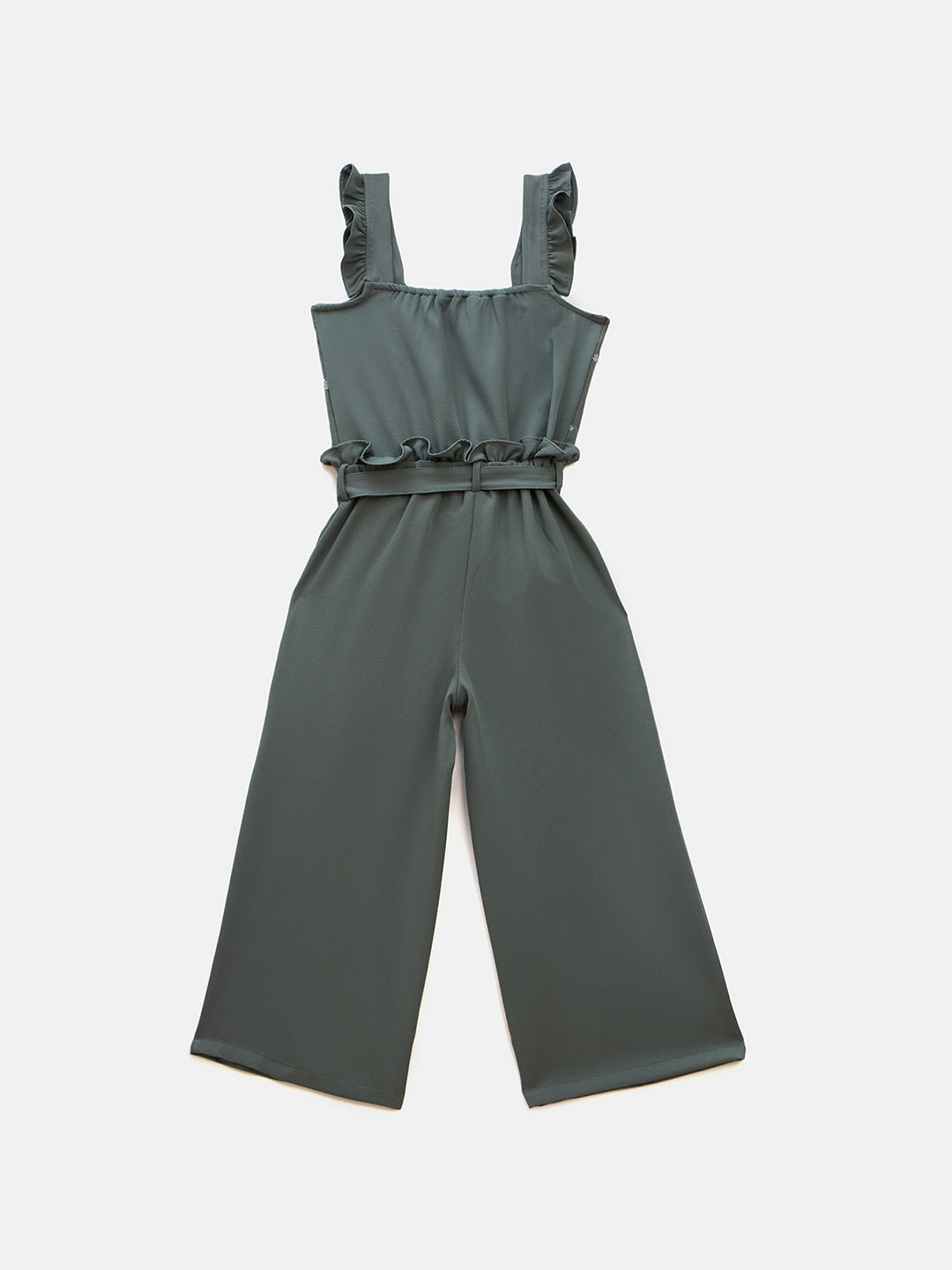Elle Kids Green Solid Round Neck Jumpsuit