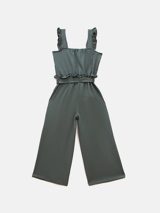 Elle Kids Green Solid Round Neck Jumpsuit