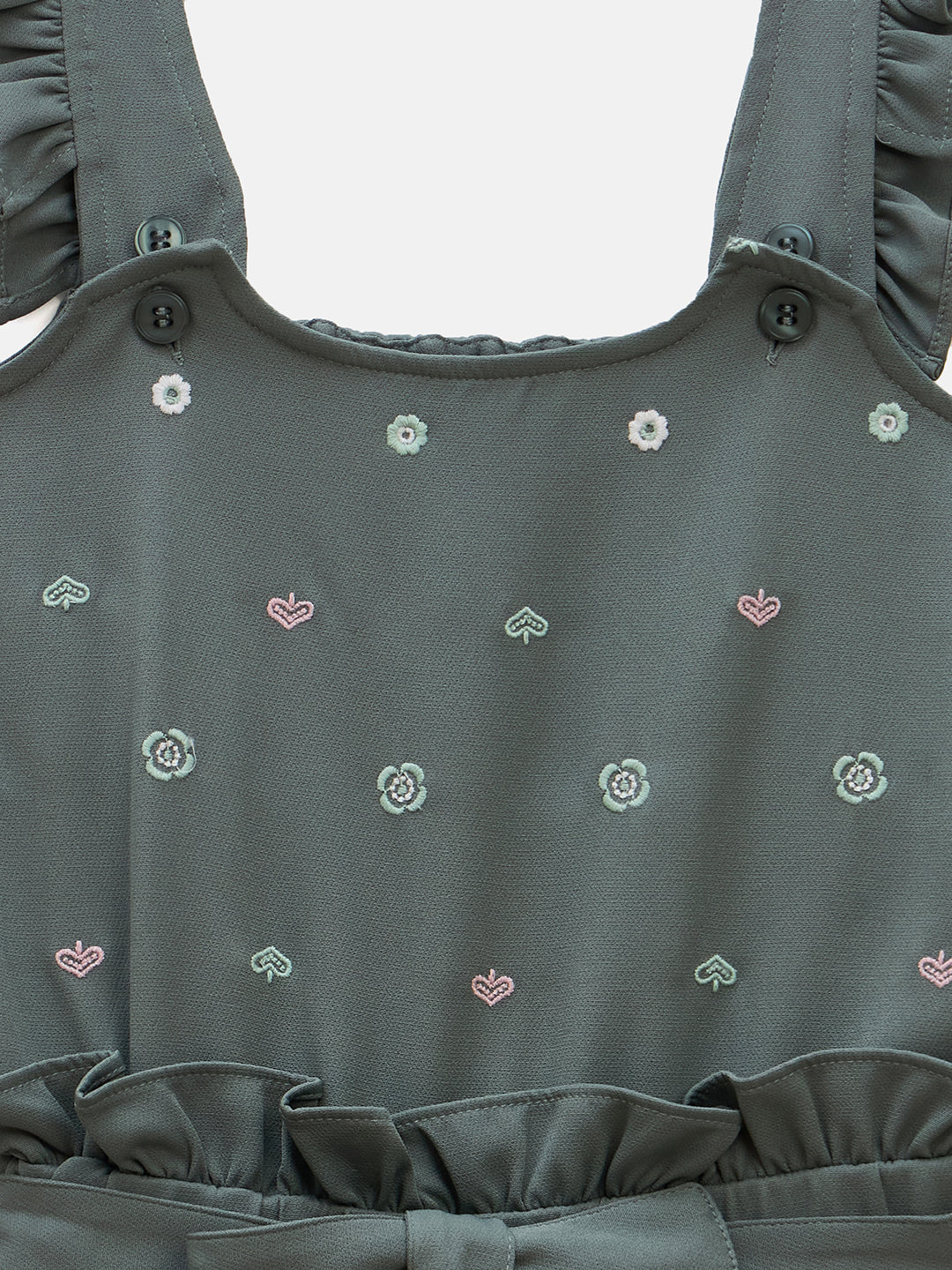 Elle Kids Green Solid Round Neck Jumpsuit