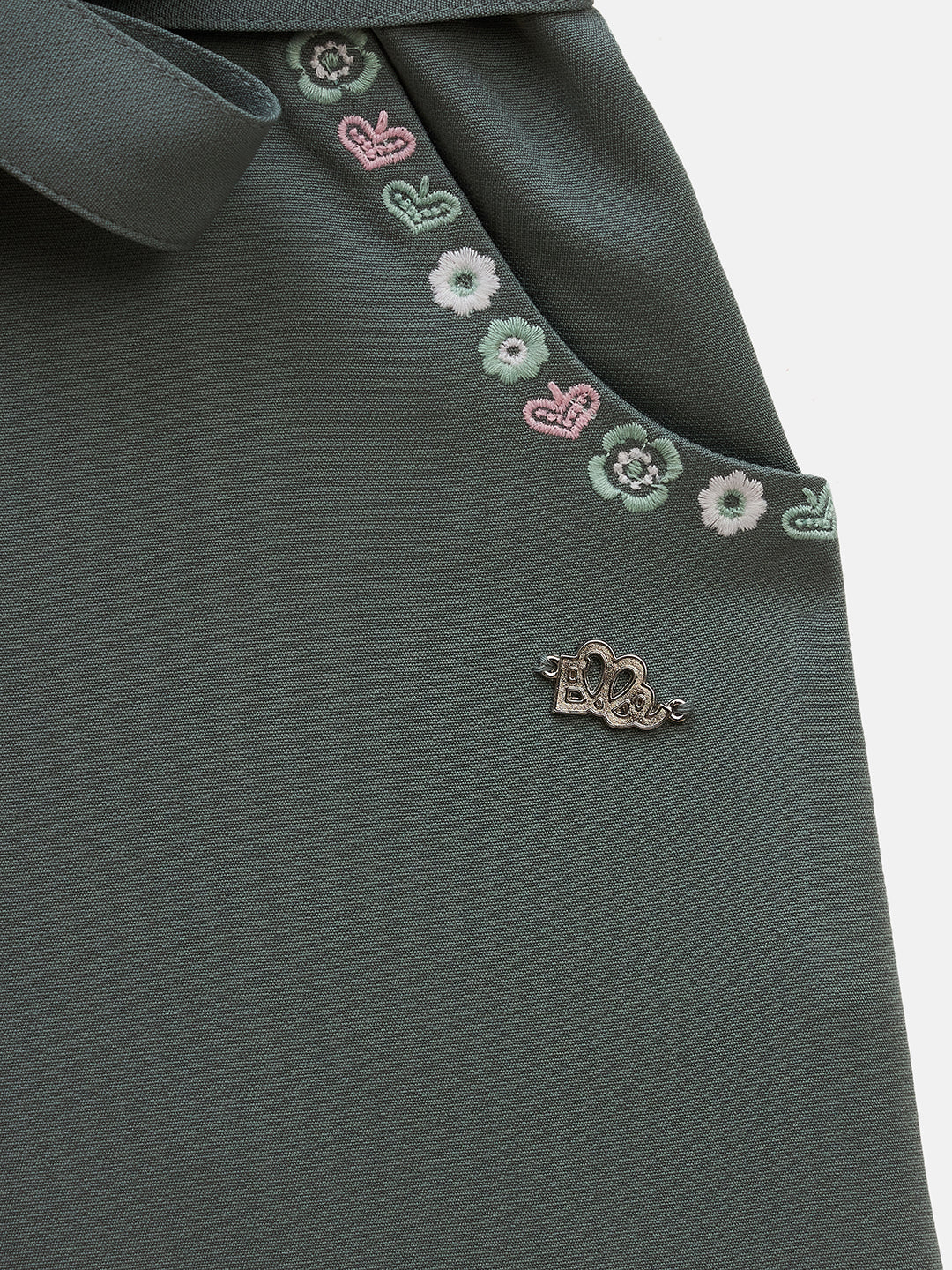 Elle Kids Green Solid Round Neck Jumpsuit