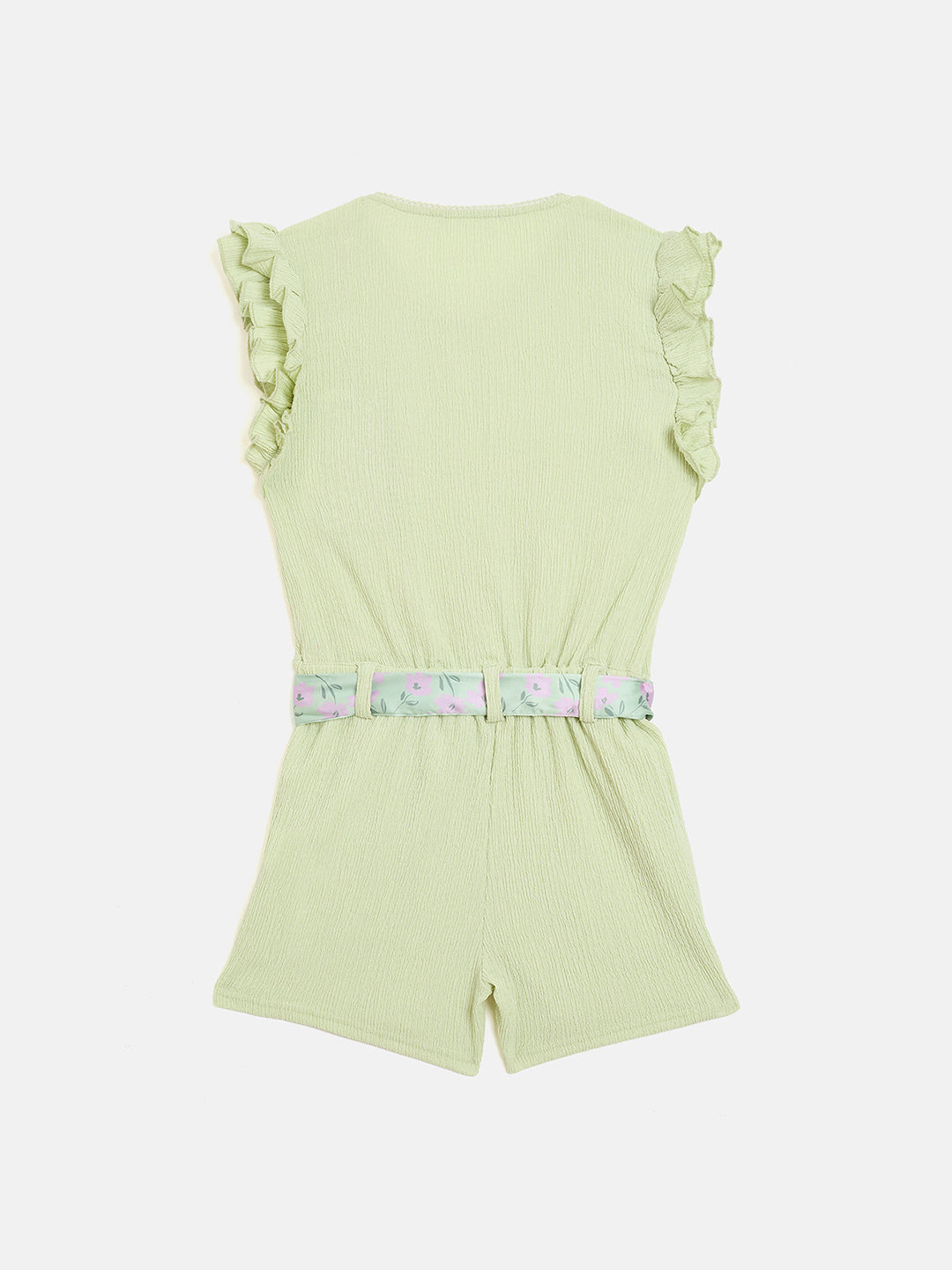 Elle Kids Green Solid Round Neck Playsuit