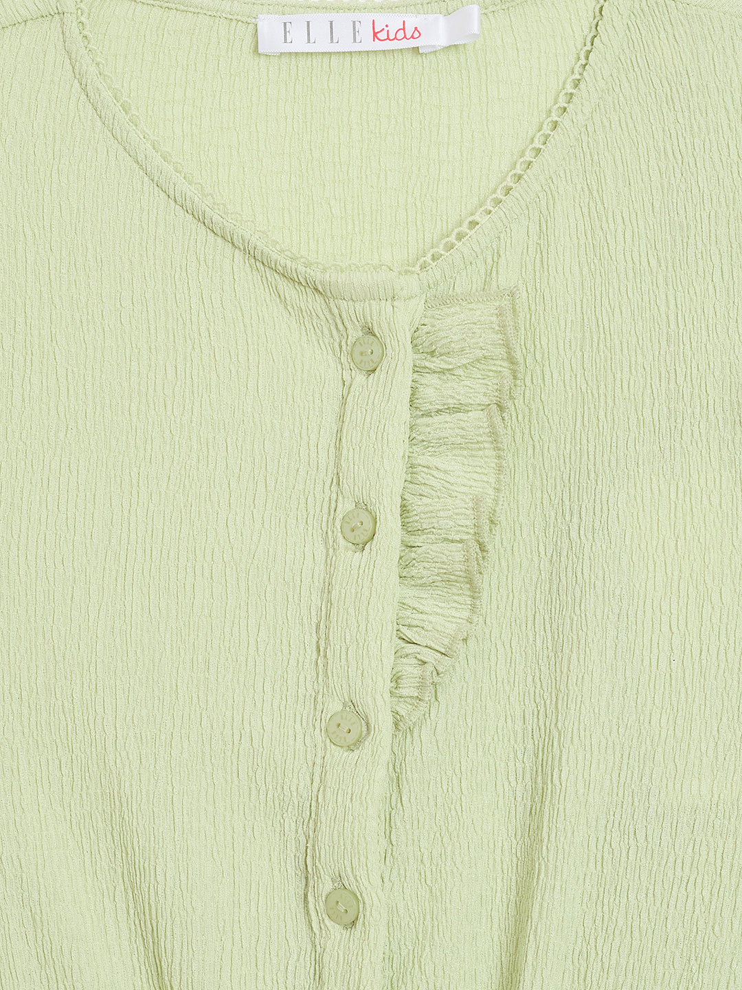 Elle Kids Green Solid Round Neck Playsuit