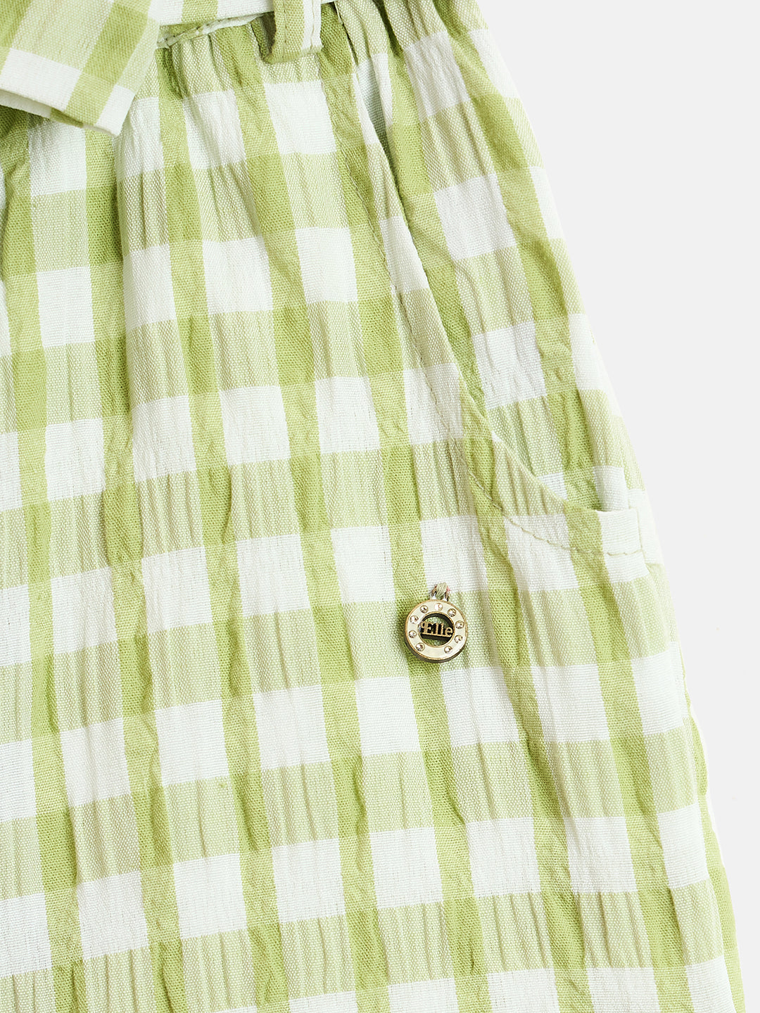 Elle Kids Green Relaxed Fit Checks Shorts