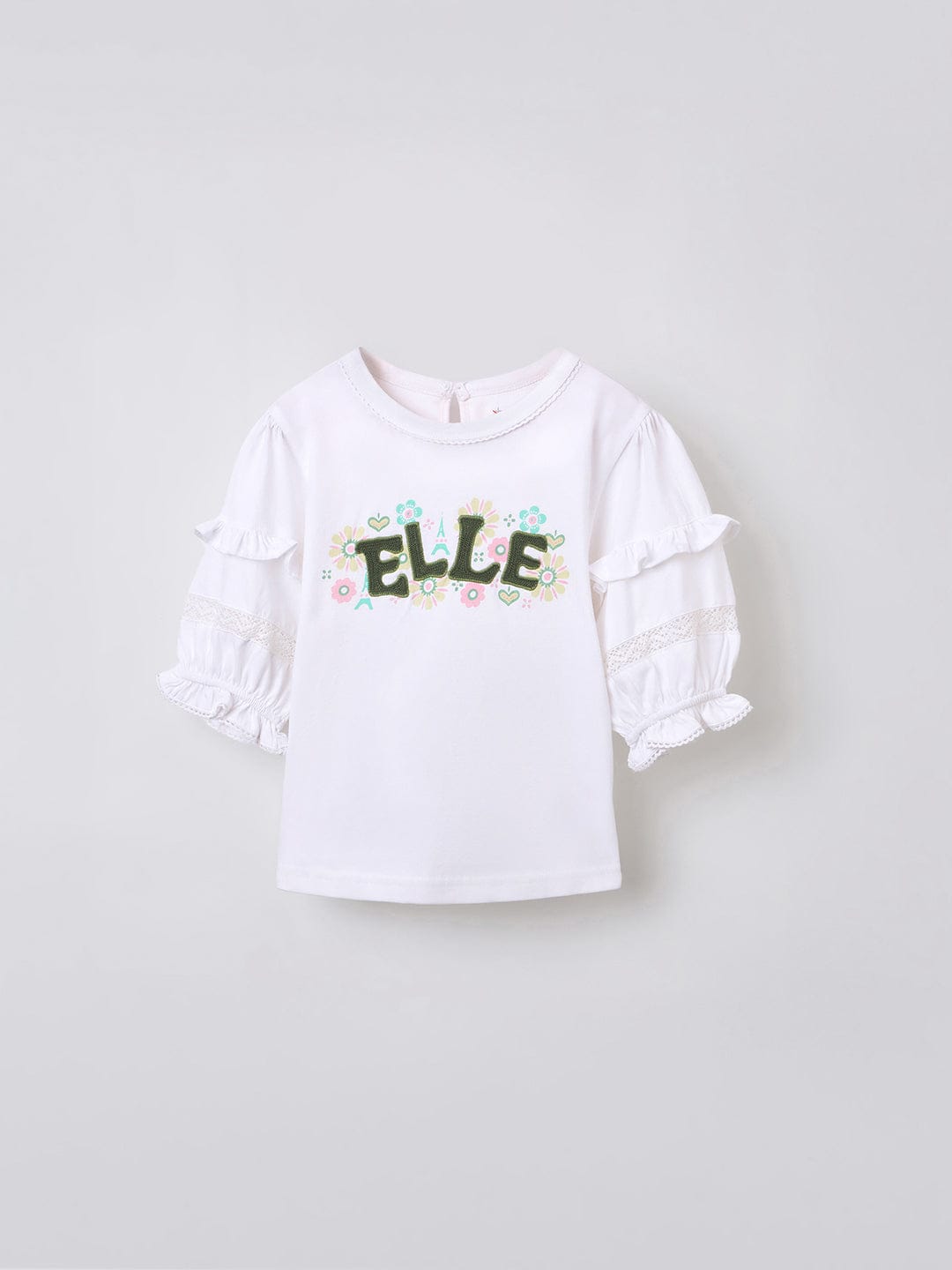 Elle Kids White Solid Round Neck Tshirt